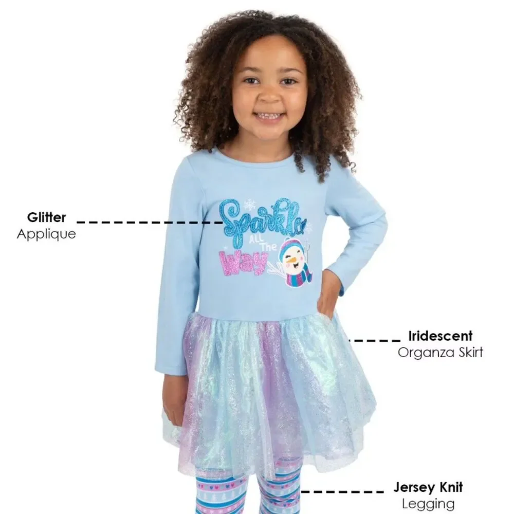 NEW Girls Sz 2 Toddler SPARKLE ALL THE WAY Snowman Christmas Holiday 2 Pc Outfit